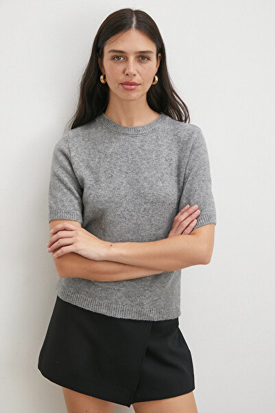 Never more Ασημί κοντομάνικο πουλόβερ γκρι