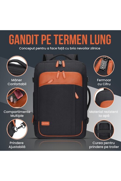 AVA-STARS Travel Backpack – Convertible Duffel, 35-42L, 17 inch Laptop, USB, Waterproof, Black