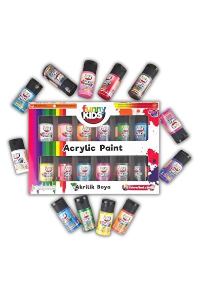 Rich Set of 12 Acrylic Paints for Children, Funny Kids, 20 ml