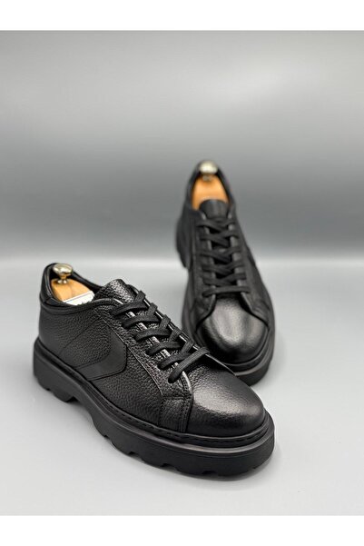 TETRİ Tyler Model Hakiki Deri El Yapımı Siyah Sneaker Ayakkabı