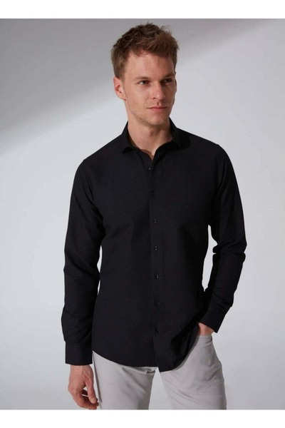 SÜVARİ Dobby Slim Black Men's Shirt Gm2024700573