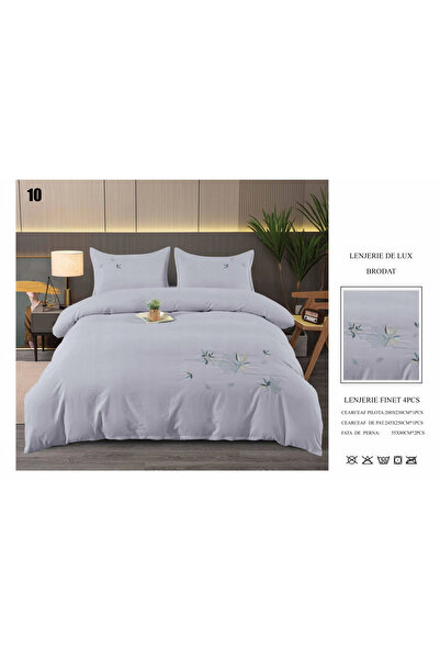 FIONNA.RO Embroidered Finet Bed Linen - Grey With Leaves