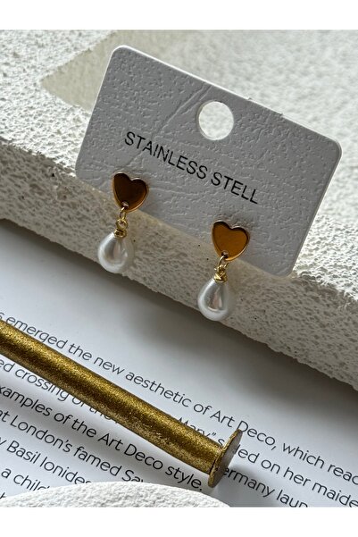 Rossetto Atelier Çelik Mini Kalpli İnci Küpe