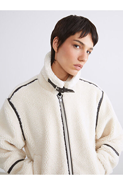 LC Waikiki Women's Jacket Collar Plain Plush Coat