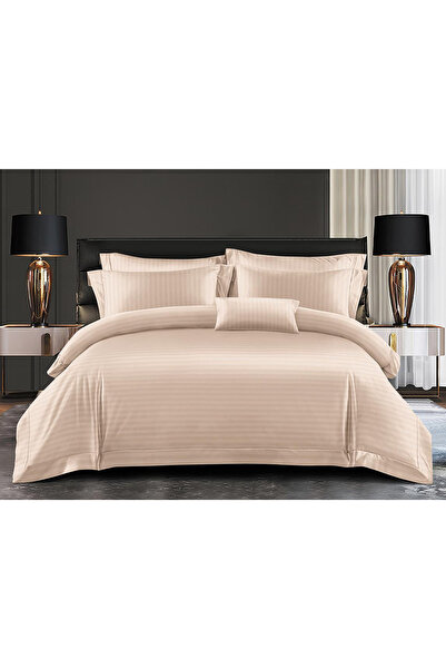 FIONNA.RO Fine Damask Bed Linen With Wide Striped Elastic - Cream