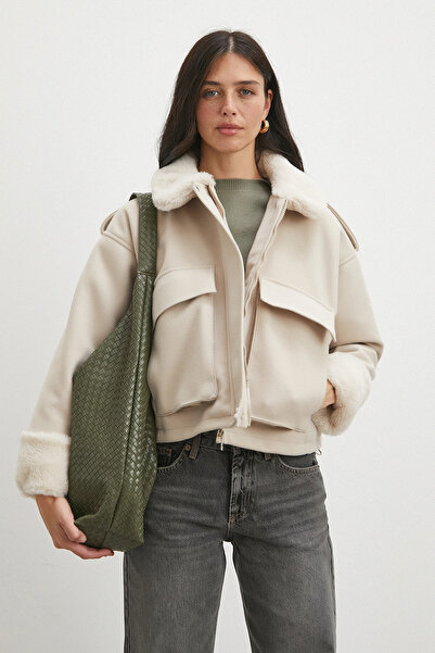 Never more Apoletli Woolen Bellows Pocket Cashmere Coat Beige