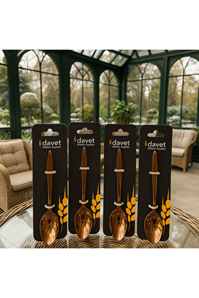 Davet Paslanmaz Çelik 18/10 Damla Rosegold 6 Adet Tatlı Kaşığı - Paslanmaz Çelik Rosegold Tatlı Kaşığı