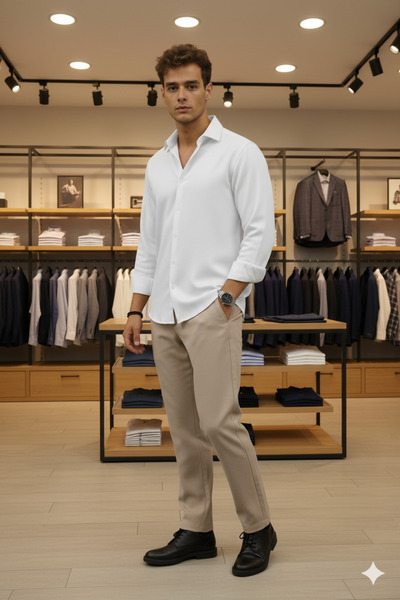 Mamlay White Half Oversized Men's Shirt