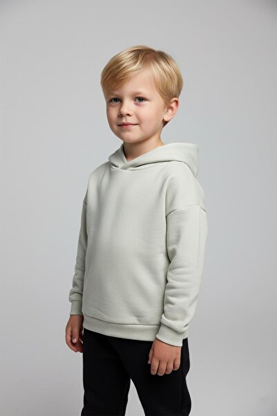 LUESS Unisex Παιδικό Βασικό Βαμβακερό Φούτερ με κουκούλα - Κρεμ