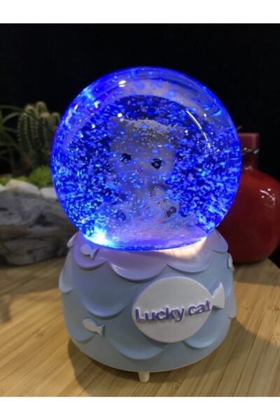 Sağlam Kar Tanesi Püskürtmeli Işıklı Şanslı Sevimli Kedi Lucky Cat Kar Küresi...