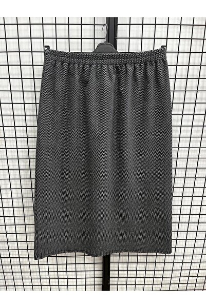 Valdora Vd Jacquard Wool Blend Winter Elastic Waist Straight Cut Mother Skirt