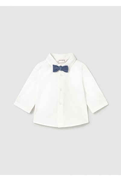MAYORAL Winter Men's Long Sleeve Shirt with Bow Tie - Cream