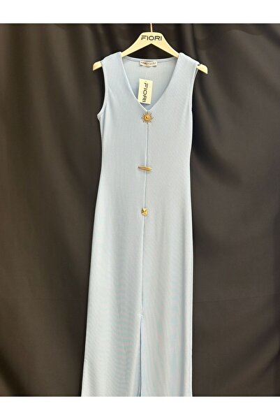 FioriModa V-Neck Zero Sleeve Side Slit Ottoman Fabric Dress