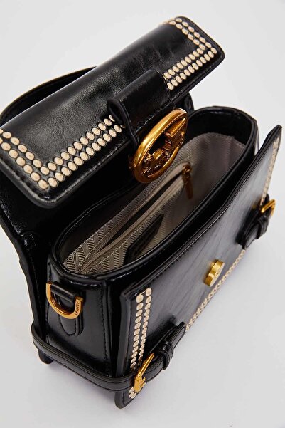 Levidor Black Double Belt Look Handbag