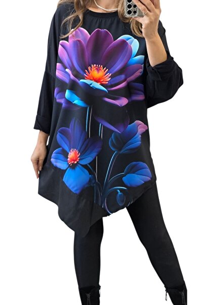 GLAMSI Oversized blouse with modern prints and eco-leather inserts