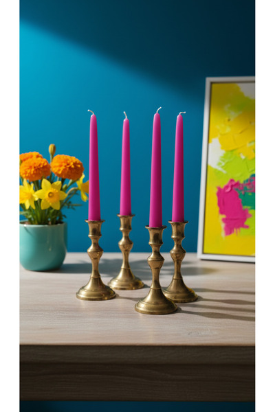 AY HOME 4 Adet Fuşya Dekoratif Şamdan Mumu | Ev Dekorasyonu El Yapımı Mum Seti