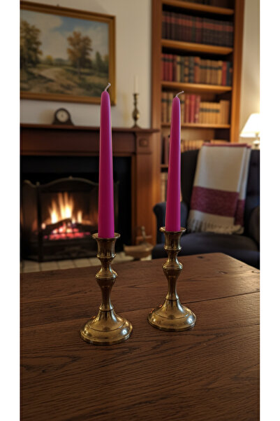 AY HOME 2'li Fuşya Dekoratif Şamdan Mumu | Ev Dekorasyonu El Yapımı Mum Seti