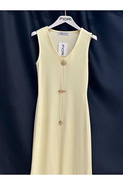 FioriModa V-Neck Zero Sleeve Side Slit Ottoman Fabric Dress