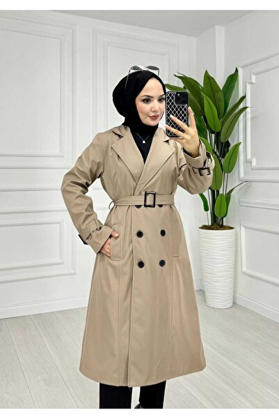 Ninti Boutique Krem uzun trençkot