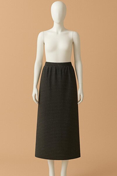 Valdora Vd Jacquard Wool Blend Winter Elastic Waist Straight Cut Mother Skirt