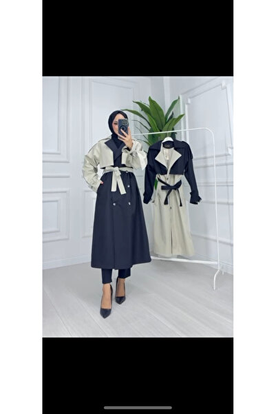 Ninti Boutique Siyah krem uzun trençkot