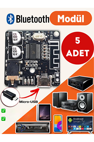 MP3 (5 adet) VHM-314 Micro USB Bluetooth Kablosuz Ses Modül Amfi Müzik Çalma Kartı DC 5V Lityum Pil
