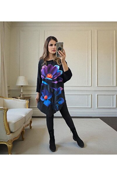 GLAMSI Oversized blouse with modern prints and eco-leather inserts