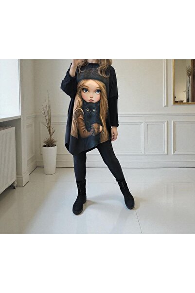 GLAMSI Oversized blouse with modern prints and eco-leather inserts