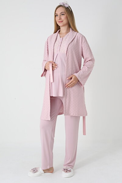 Lohusa Dünyasi طقم بيجامة نسائية من الجاكار بتصميم خاص من الدانتيل للشتاء بأك...