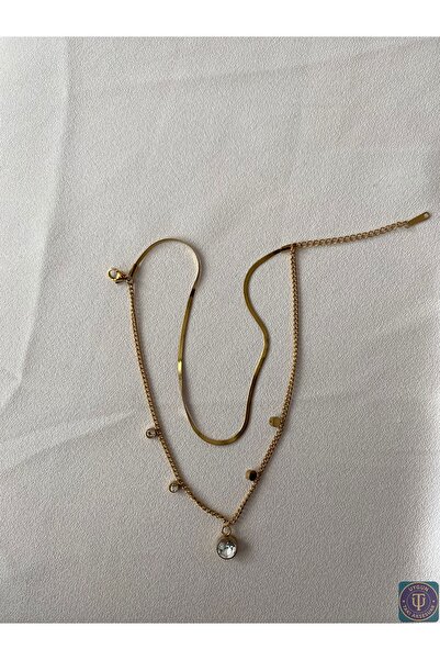 uyguntakıaksesuar Elegant Gold Color Anklet with Steel Chain and Single Stone...