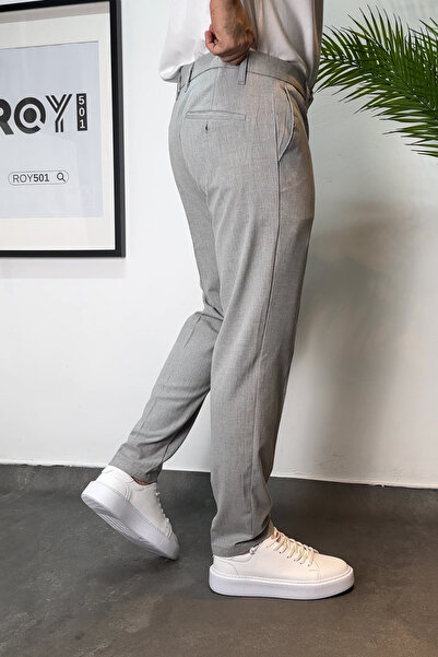ROY501 Men's Slim Fit Trousers with Belt Detail Men's Fabric Trousers