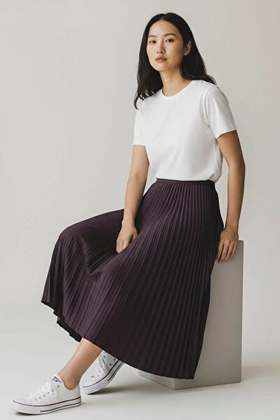 EREN STYLE Pleated Cotton Woven Viscose Winter Skirt(95 cm)