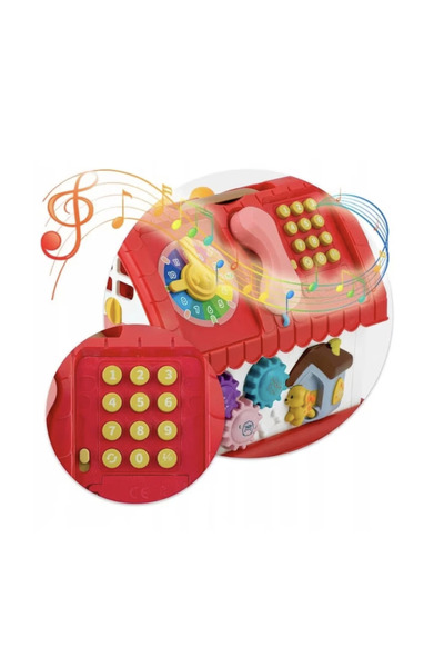 Krista Căsuță de jucărie interactivă cu telefon, volan și butoane pentru copii, roșie