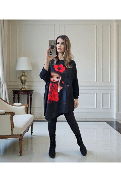 MAXORA SHOP Casual oversized blouse with eco-leather details and fashion prints