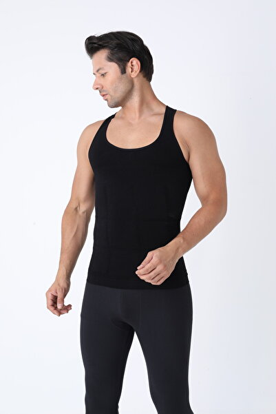 Serena Men's shapewear tank top – black, Stitch-Free, 82% polyamide