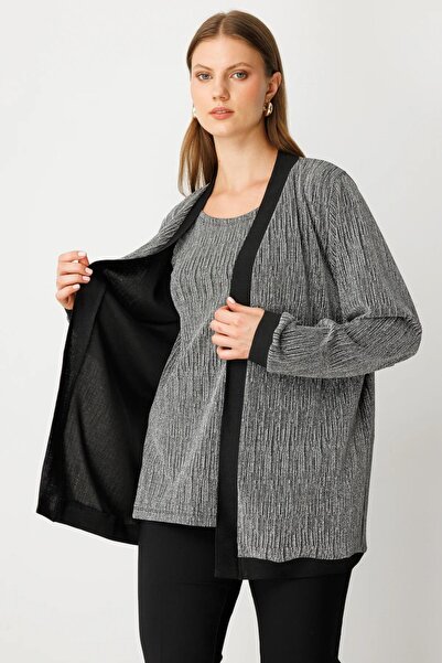 Onteks 51902 Cardigan with Black Striped Edges Long Cardigan