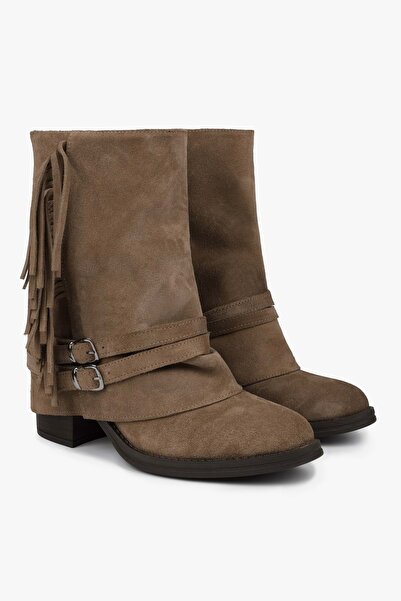 Shoeberry Women's Inferno Mink Genuine Suede Leather Tasseled Boots