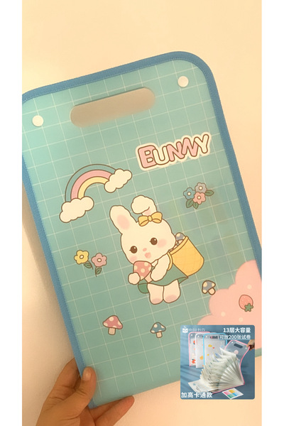 synshop Kawaii Rabbit Rainbow 13-Compartment A4 Size Test Paper Storage Snap Fastener Large Capacity File Bag