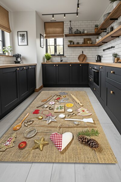 Kessy Home Studio Rustik Mutfak Halısı Kaymaz Taban Makinada Yıkanabilir Halı...