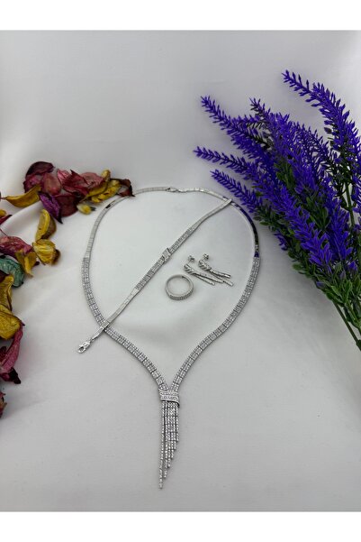 Midyat Artuklu Gümüşçülük Zirkon Taşlı Abiye Gelin Takı 4'lü Set