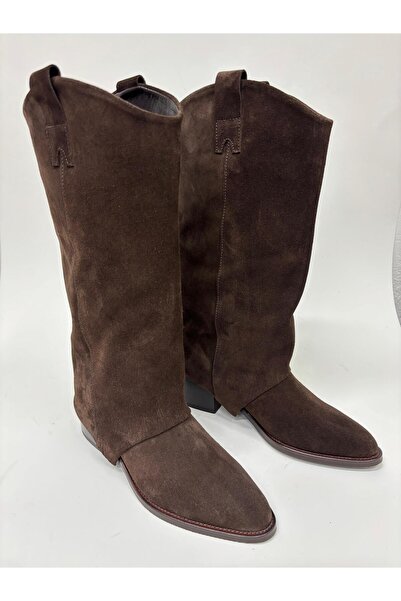TİME Kadın Topuklu Kahve Süet Çizme