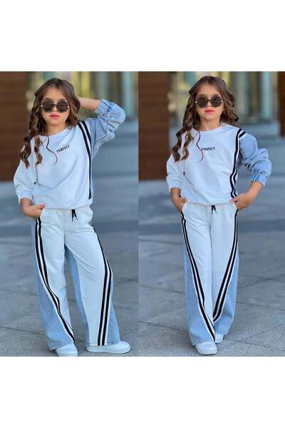 Bisahane Girl's Perfect Jeans Paneled Stripe Girl's Set