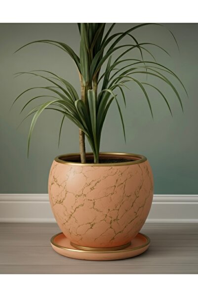 Harmony Büyük Boy Beton Saksı Lüks Mermer Desenli Gold Damarlı Dekoratif Salon Saksısı