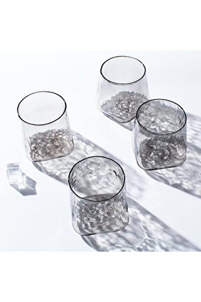 Gökotta Handmade Hammered Crystal Tumbler Glasses, Smoke Grey, 360 ml, Pack of 4