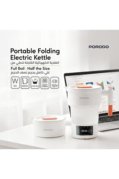 porodo Foldable Cordless Electric Kettle, 850W/600ml, Stainless Steel