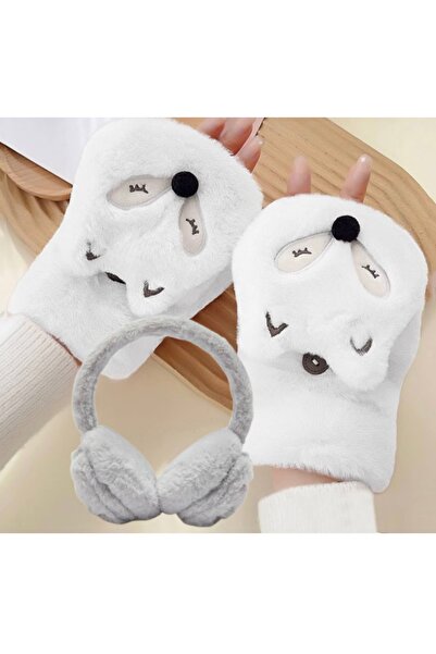 ALYA PARTİ Yılbaşına Özel Tasarım Hediyelik Bol Tüylü Eldiven Ve Kulaklık