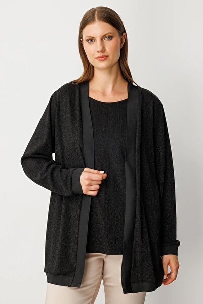 Onteks 51902 Cardigan with Black Striped Edges Long Cardigan