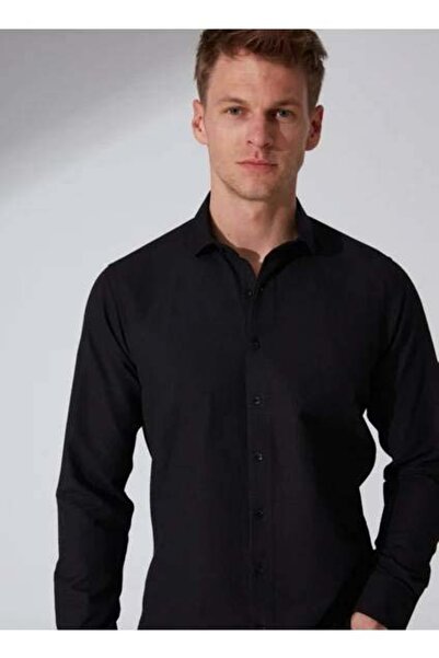 SÜVARİ Dobby Slim Black Men's Shirt Gm2024700573