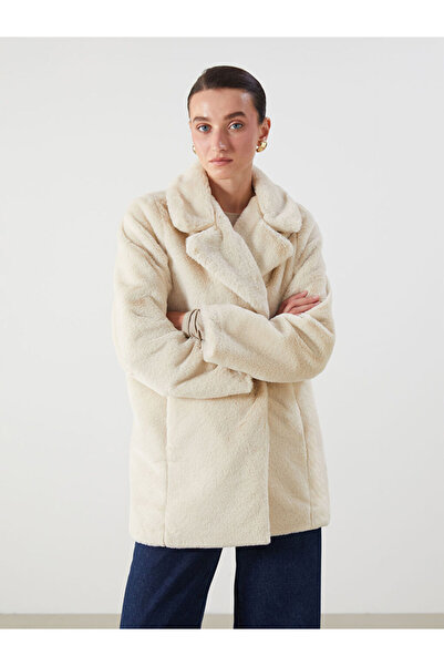 LC Waikiki Beige Jacket Collar Women's Fur Coat