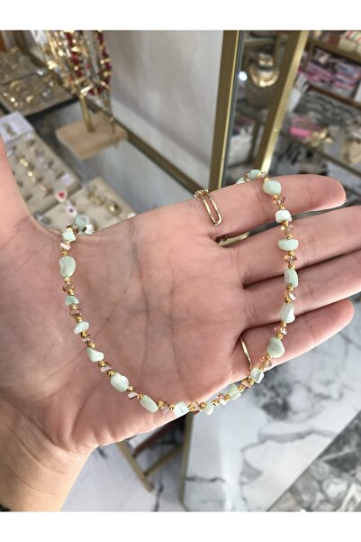 the ASEL İNCİ قلادة أنيقة من الحجر الطبيعي بتفاصيل ذهبية